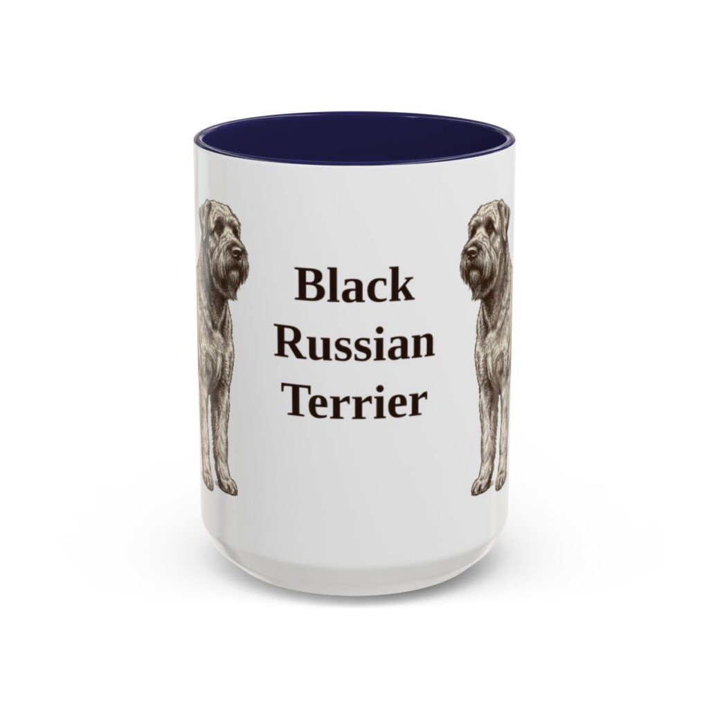 15oz Black Russian Terrier Mug, Navy, front view