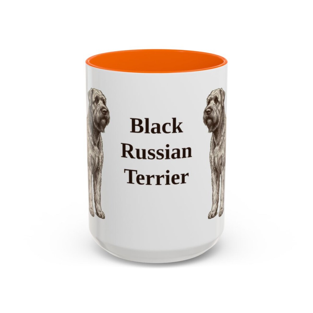 15oz Black Russian Terrier Mug, Orange, front view