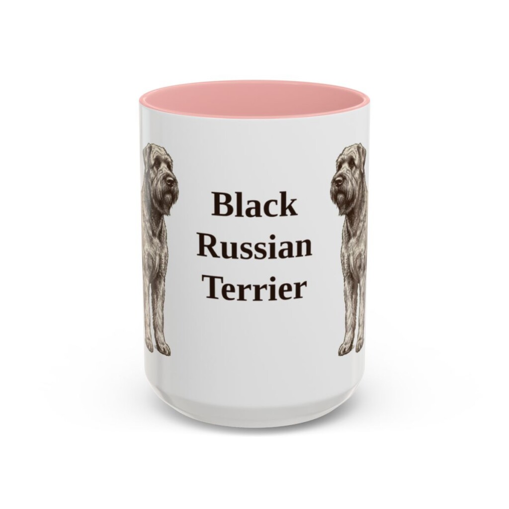 15oz Black Russian Terrier Mug, Pink, front view