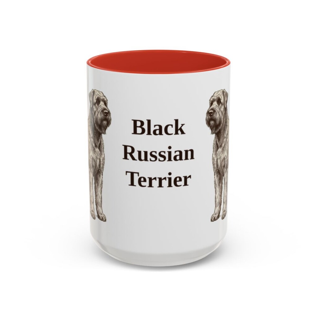 15oz Black Russian Terrier Mug, Red, front view