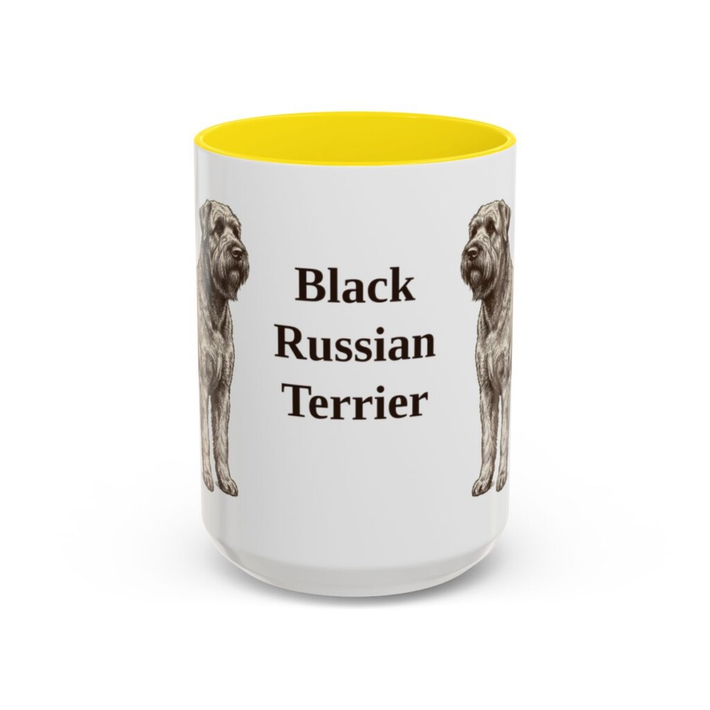 15oz Black Russian Terrier Mug, Yellow, front view