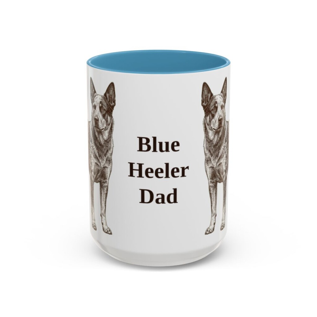 15oz Blue Heeler Dog Dad Mug, Light Blue, front view