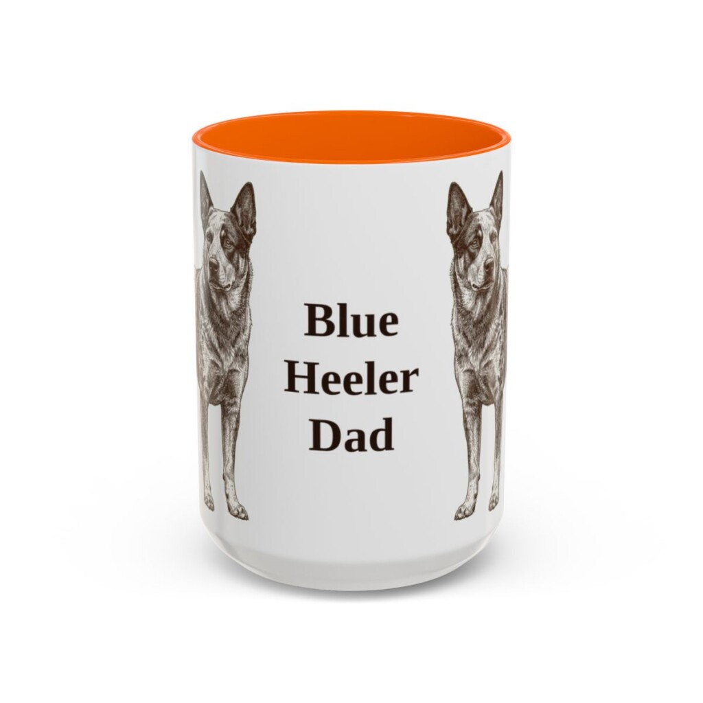15oz Blue Heeler Dog Dad Mug, Orange, front view