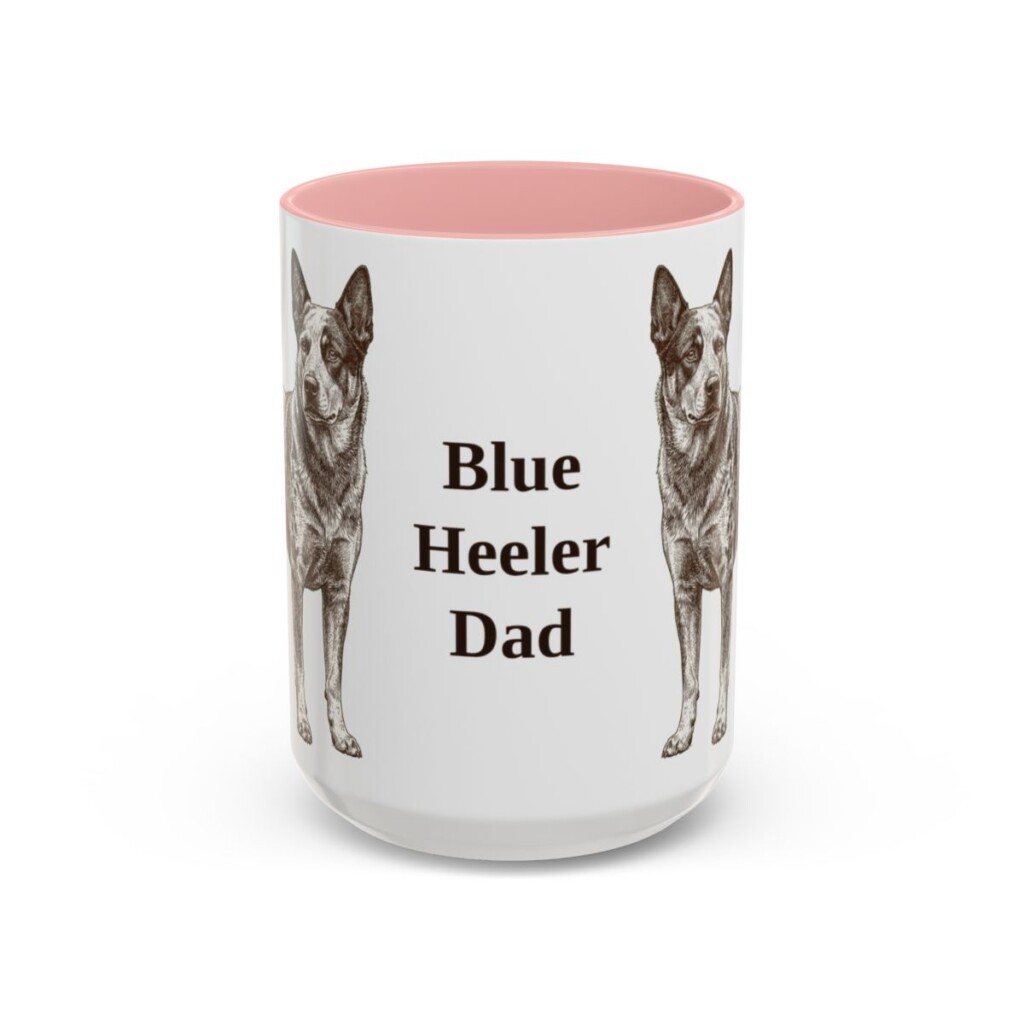 15oz Blue Heeler Dog Dad Mug, Pink, front view