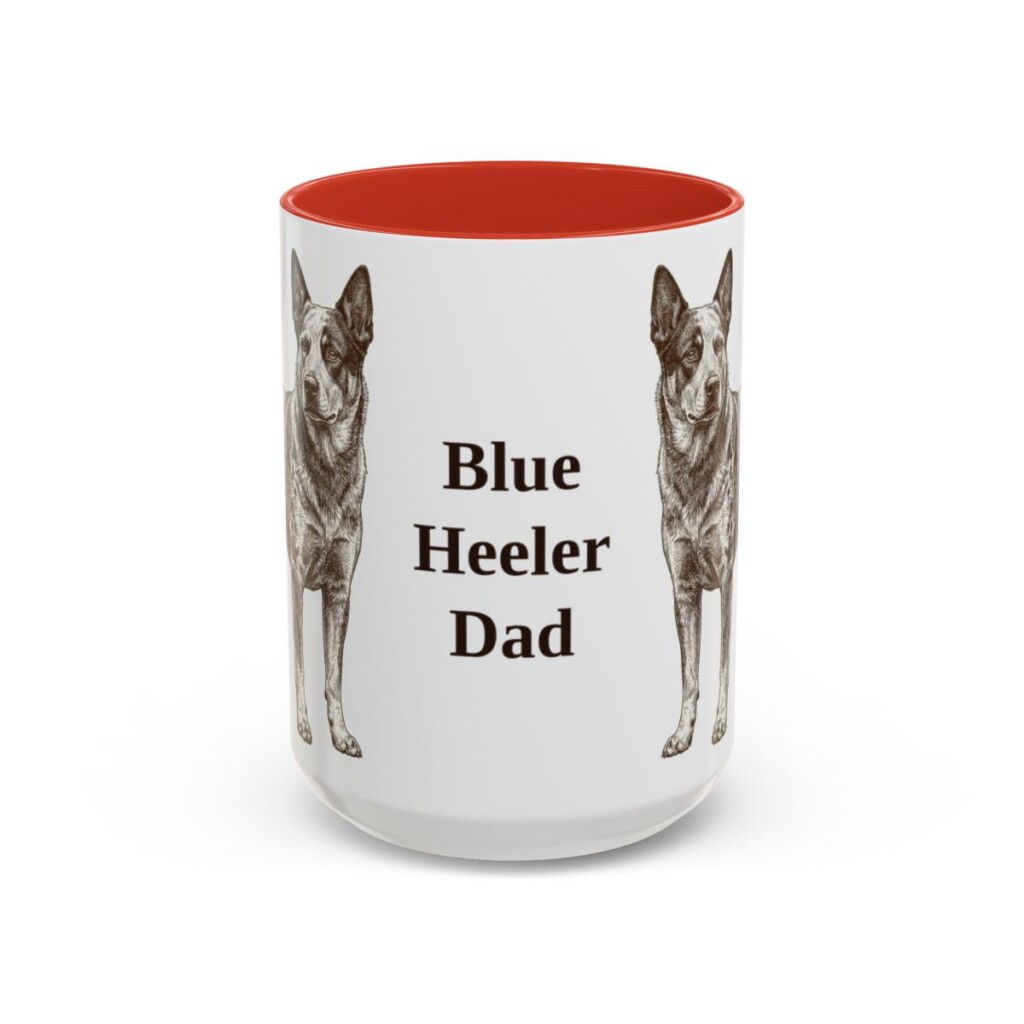 15oz Blue Heeler Dog Dad Mug, Red, front view