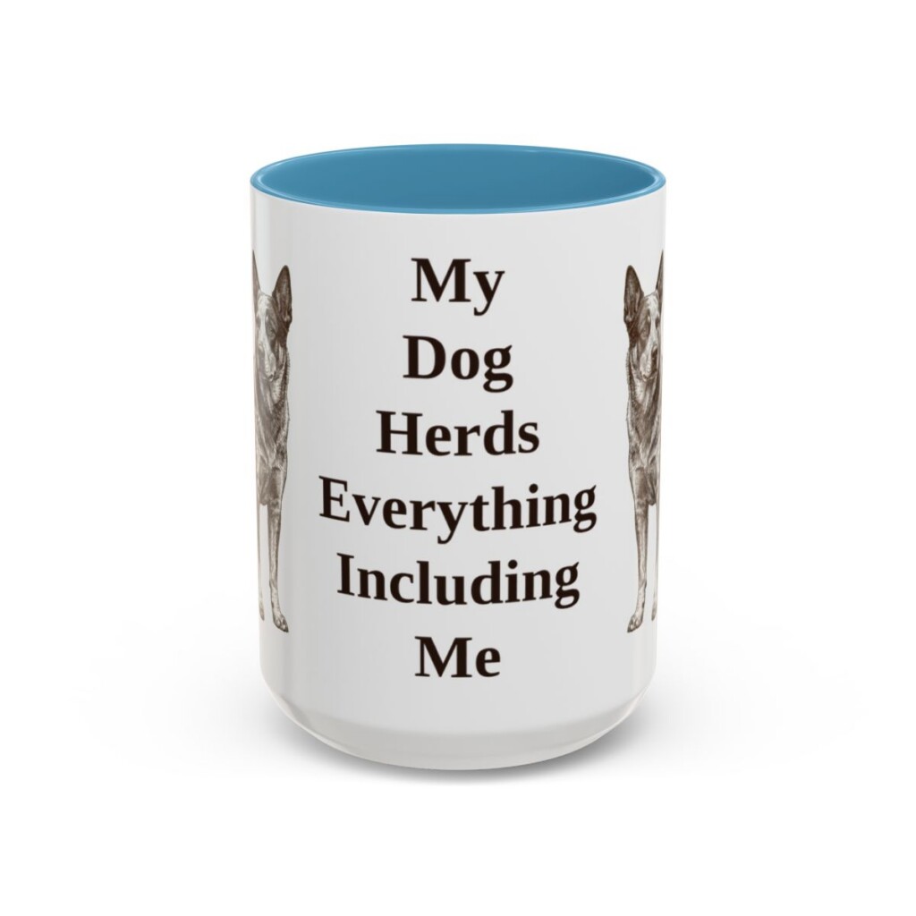 15oz Funny Blue Heeler Mug, Light Blue, front view