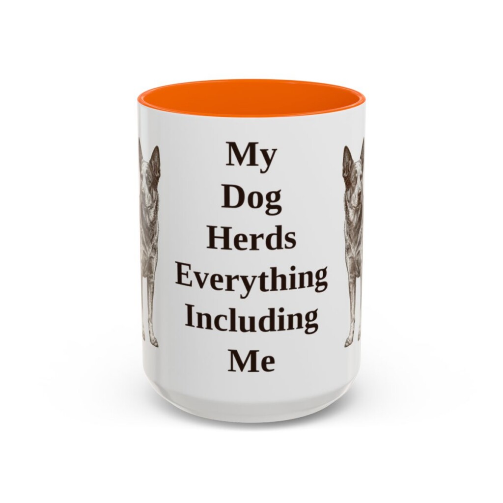 15oz Funny Blue Heeler Mug, Orange, front view