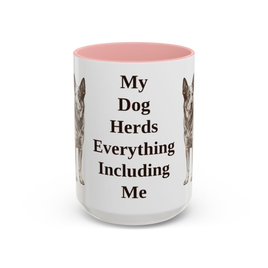 15oz Funny Blue Heeler Mug, Pink, front view