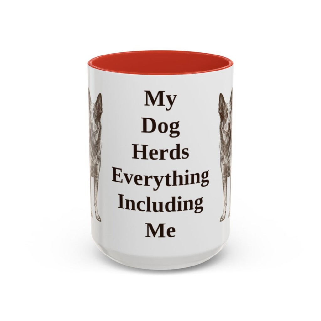 15oz Funny Blue Heeler Mug, Red, front view