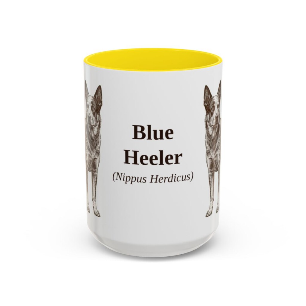 15oz-blue-heeler-mug-latin-yellow 15oz Blue Heeler Latin Mug, Yellow, front view