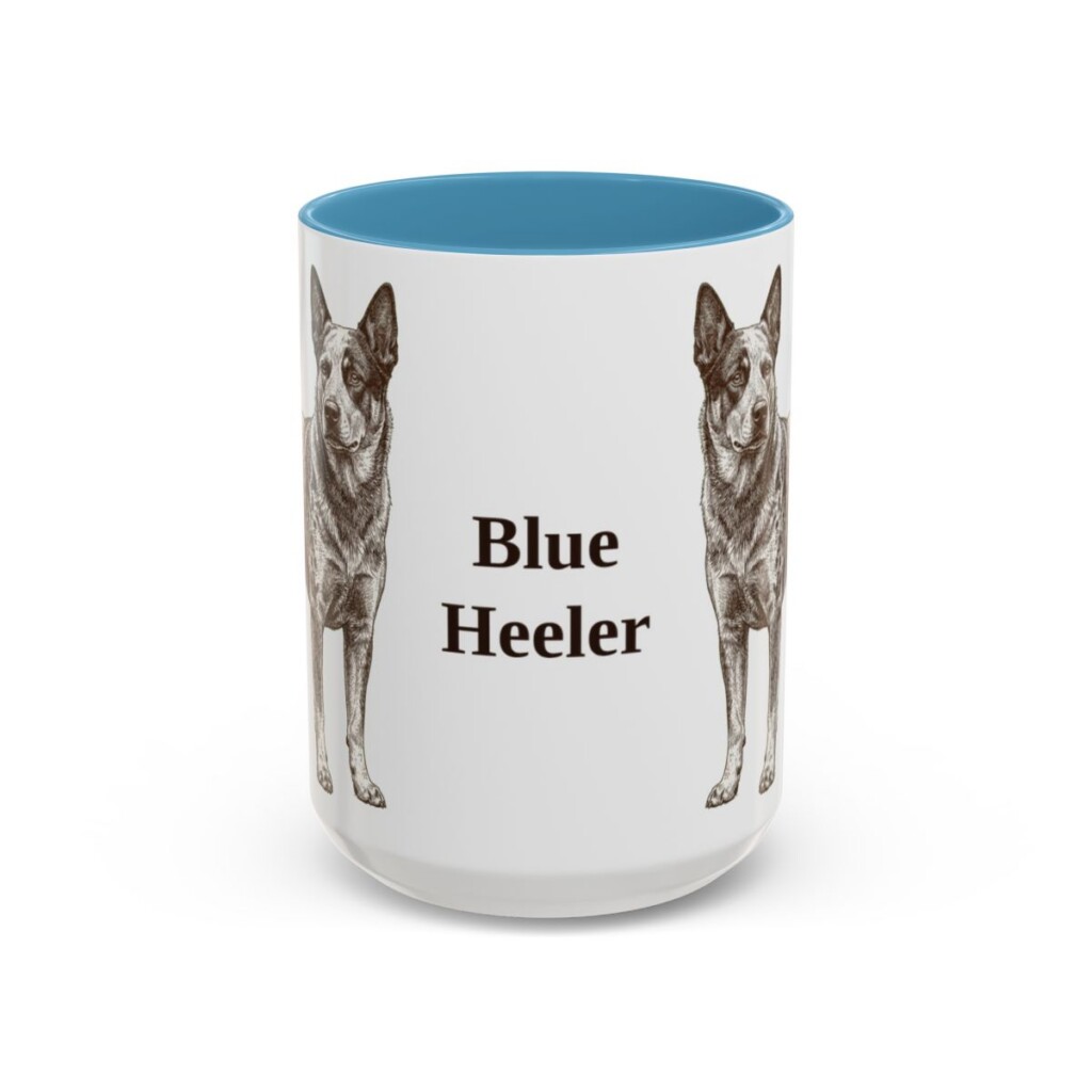 15oz Blue Heeler Mug, Light Blue, front view