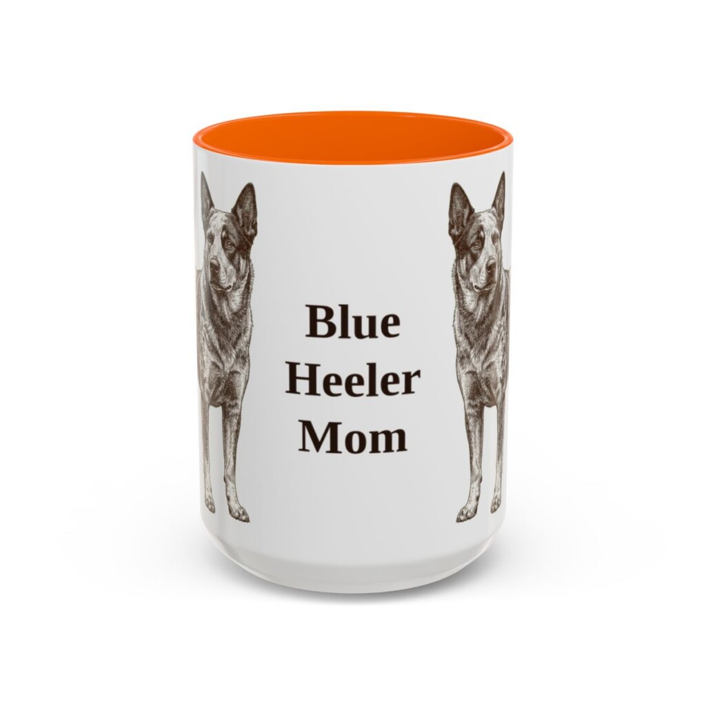 15oz-blue-heeler-mug-mom-orange 15oz Blue Heeler Dog Mom Mug, Orange, front view
