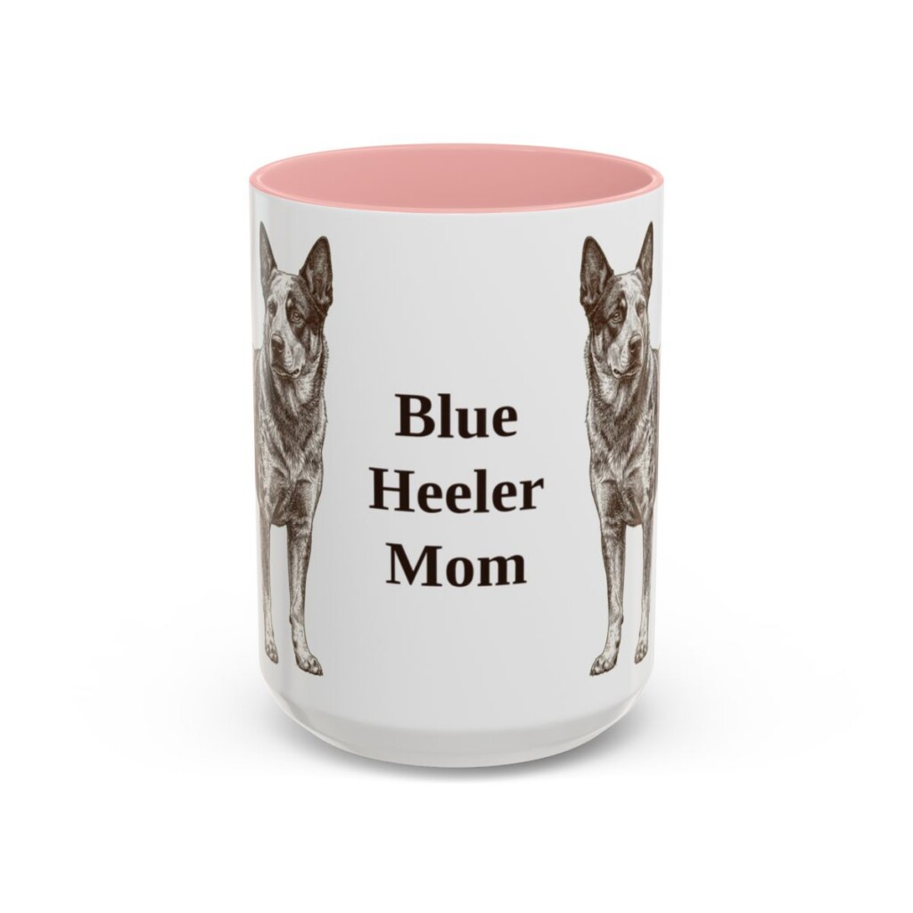 15oz-blue-heeler-mug-mom-pink 15oz Blue Heeler Dog Mom Mug, Pink, front view