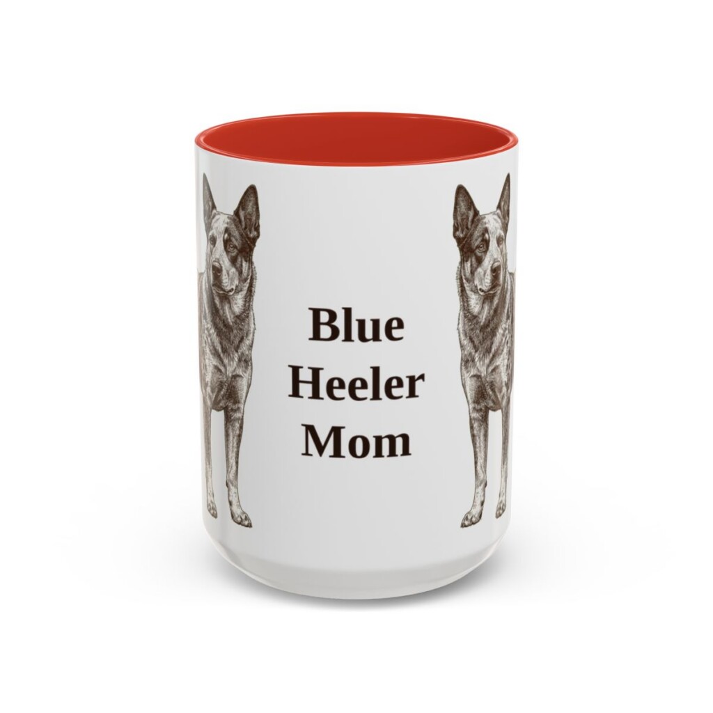 15oz-blue-heeler-mug-mom-red 15oz Blue Heeler Dog Mom Mug, Red, front view