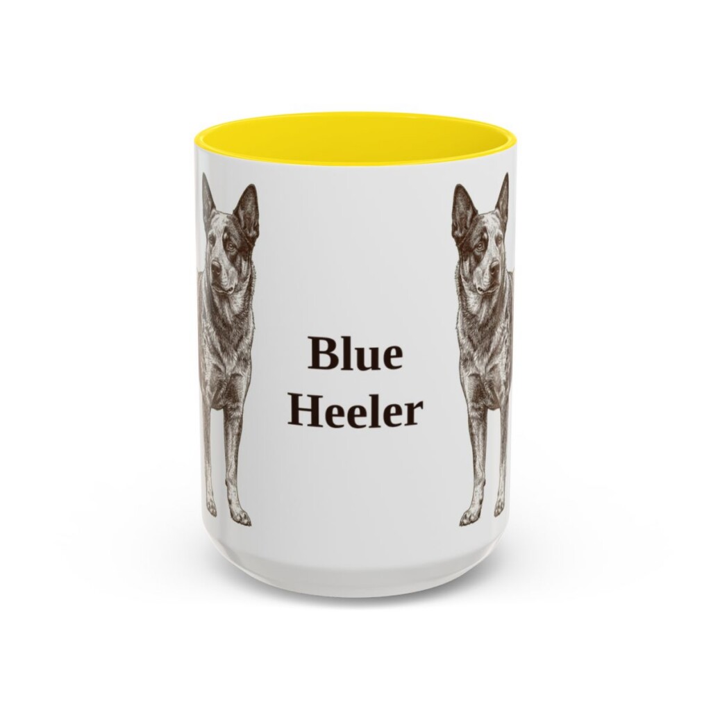 15oz Blue Heeler Mug, Yellow, front view