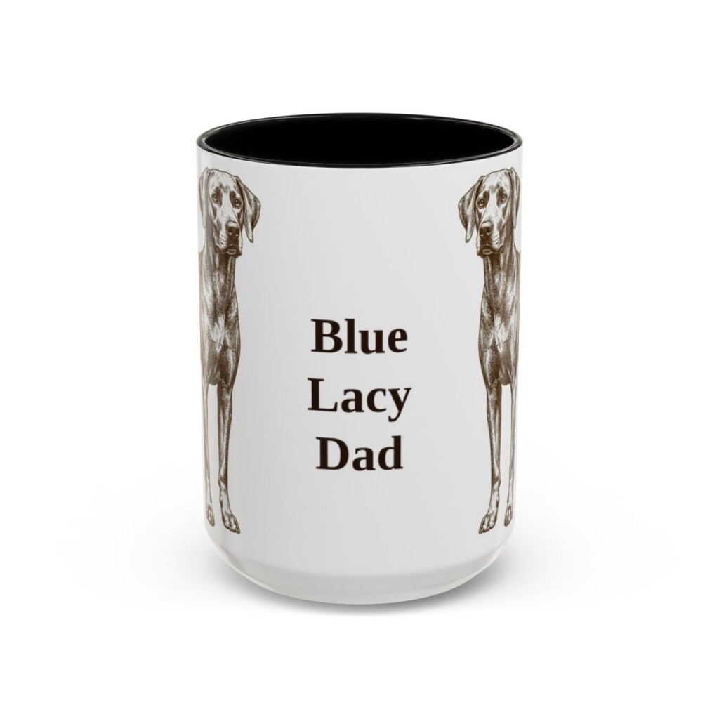 15oz Blue Lacy Dog Dad Mug, Black, front view