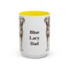 15oz Blue Lacy Dog Dad Mug, Yellow, front view