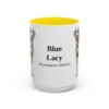 15oz-blue-lacy-mug-latin-yellow 15oz Blue Lacy Latin Mug, Yellow, front view