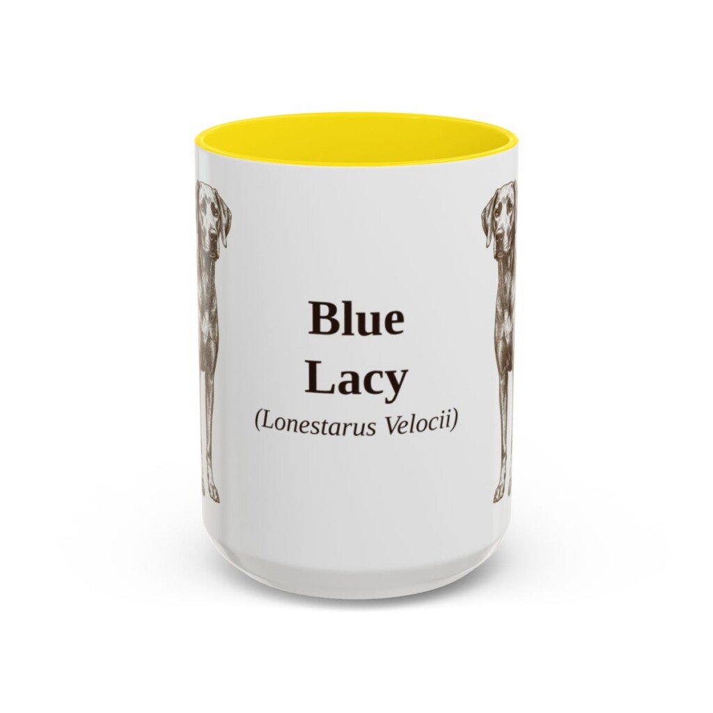 15oz-blue-lacy-mug-latin-yellow 15oz Blue Lacy Latin Mug, Yellow, front view