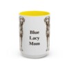 15oz Blue Lacy Dog Mom Mug, Yellow, front view