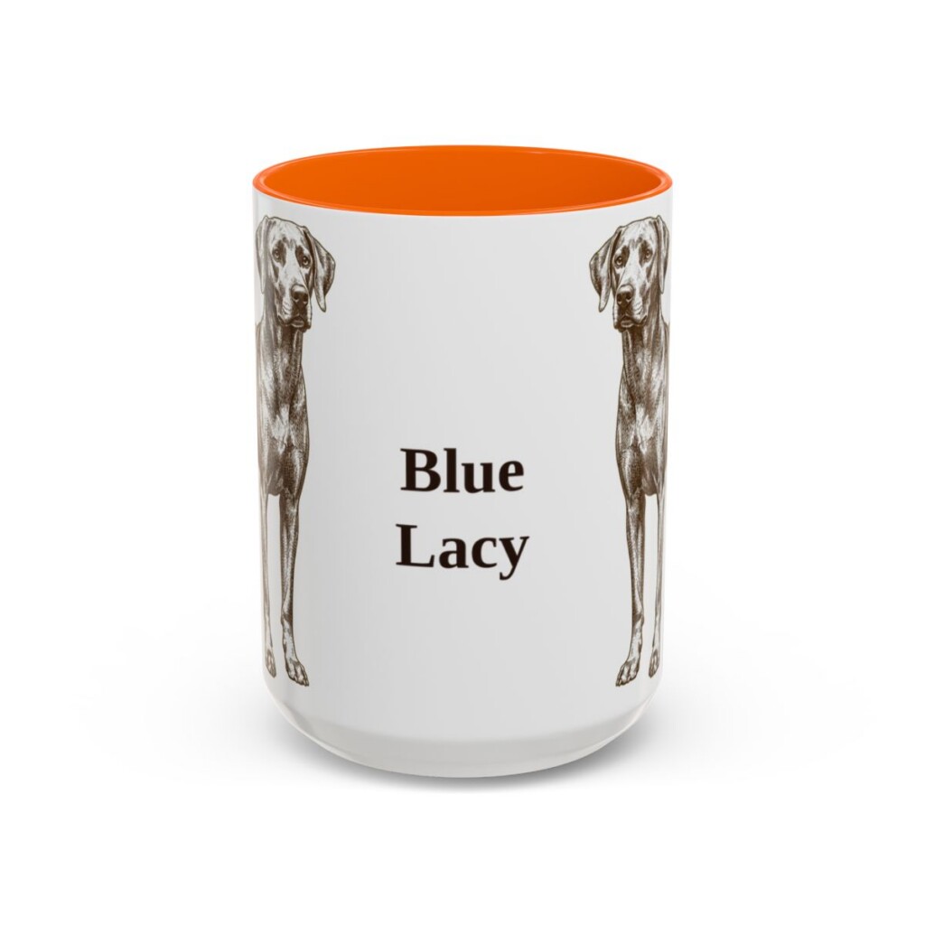 15oz Blue Lacy Mug, Orange, front view