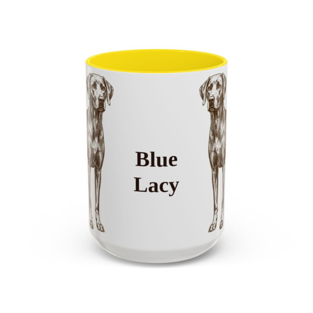 15oz Blue Lacy Mug, Yellow, front view