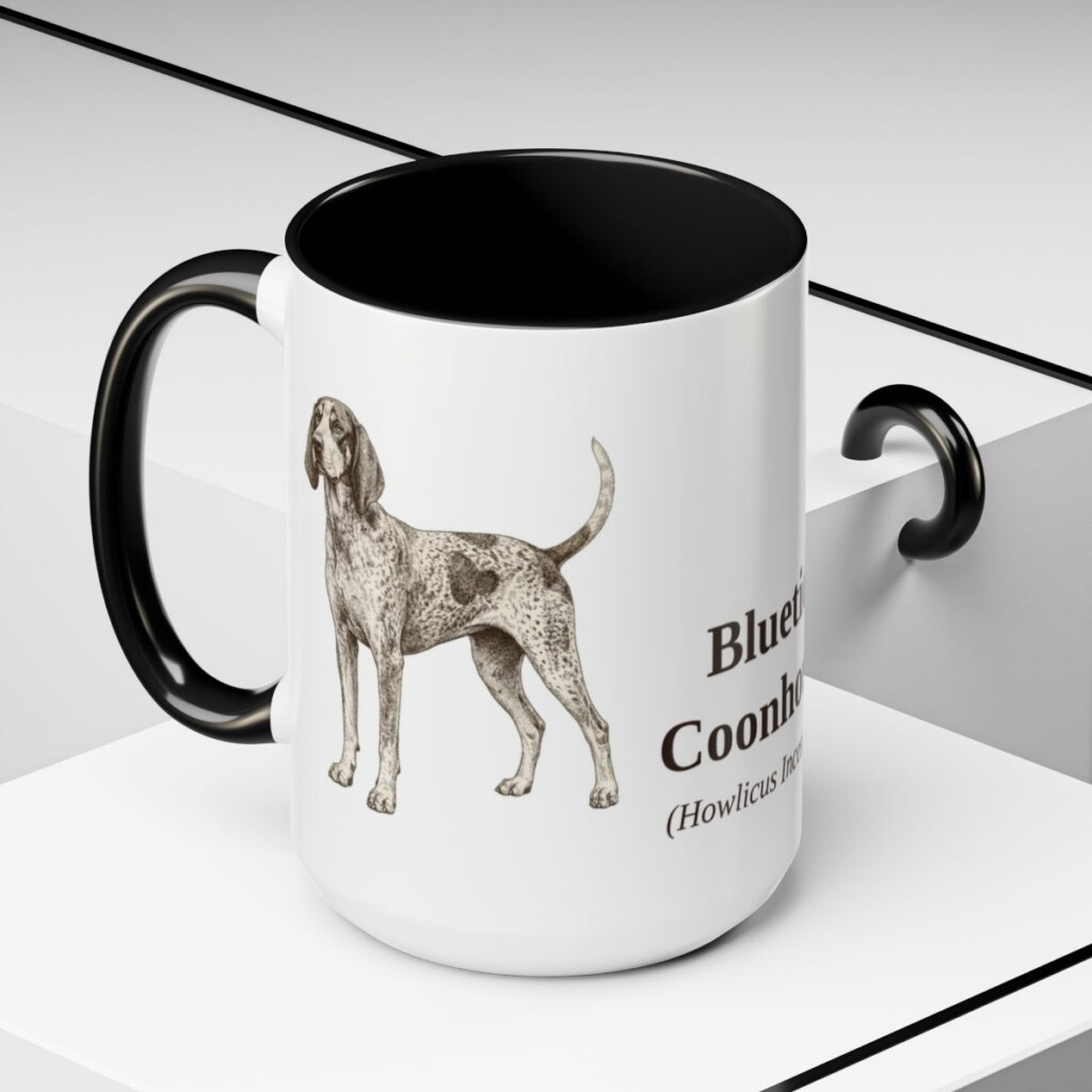15oz-bluetick-coonhound-mug-latin-black-context-2-1 15oz Bluetick Coonhound Latin Mug, Black, lifestyle photo