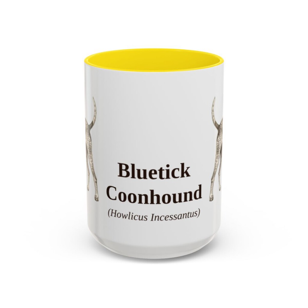 15oz-bluetick-coonhound-mug-latin-yellow-1 15oz Bluetick Coonhound Latin Mug, Yellow, front view