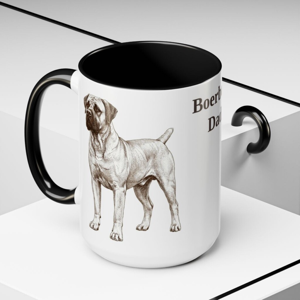 15oz Boerboel Dog Dad Mug, Black, lifestyle photo