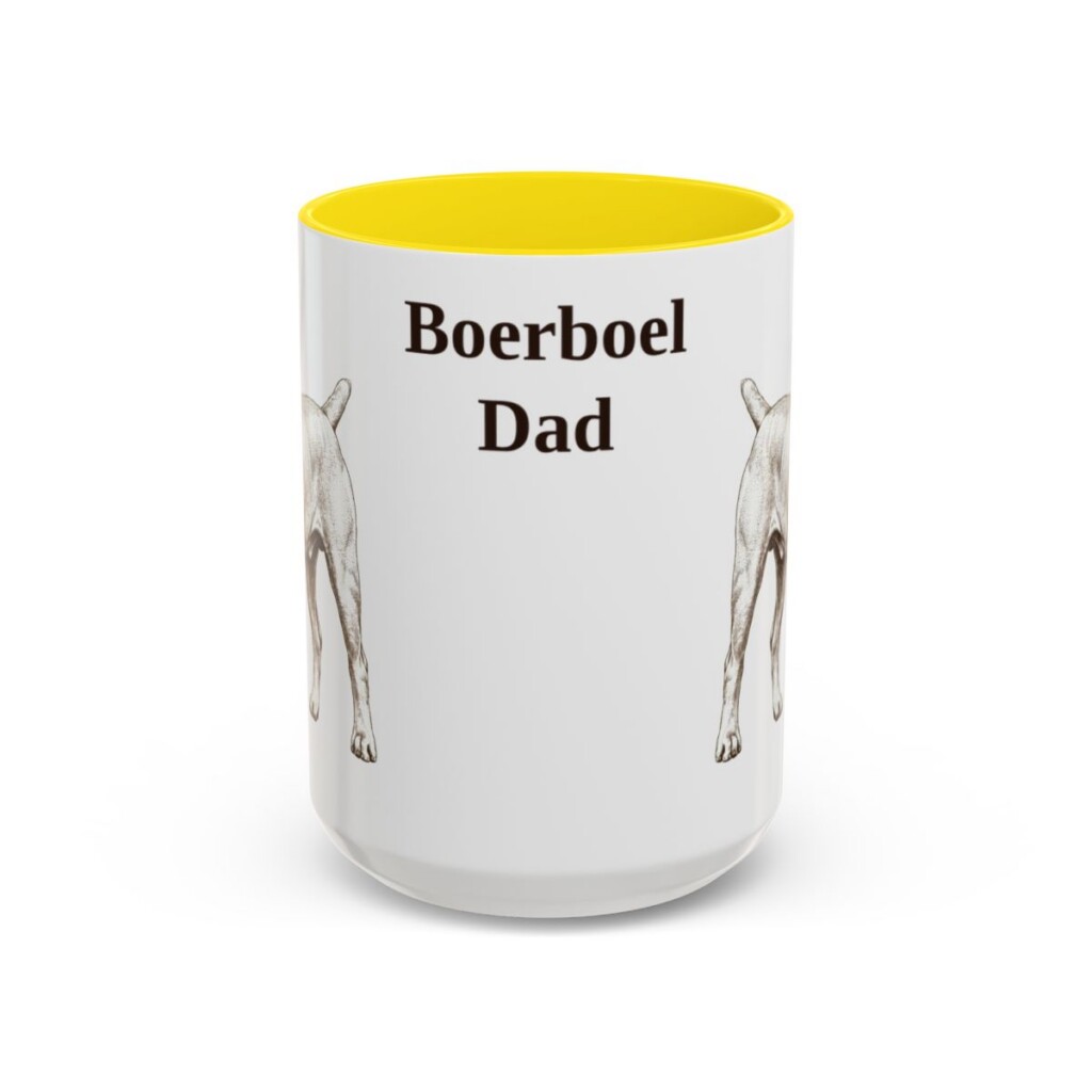 15oz Boerboel Dog Dad Mug, Yellow, front view
