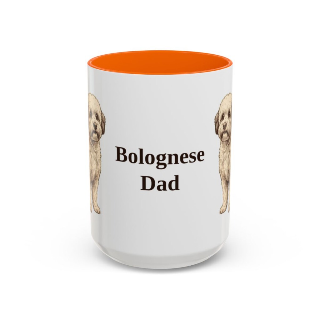 15oz Bolognese Dog Dad Mug, Orange, front view