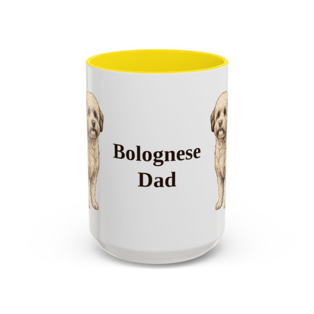 15oz Bolognese Dog Dad Mug, Yellow, front view