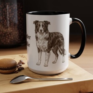 15oz Border Collie Mug, Black, lifestyle photo