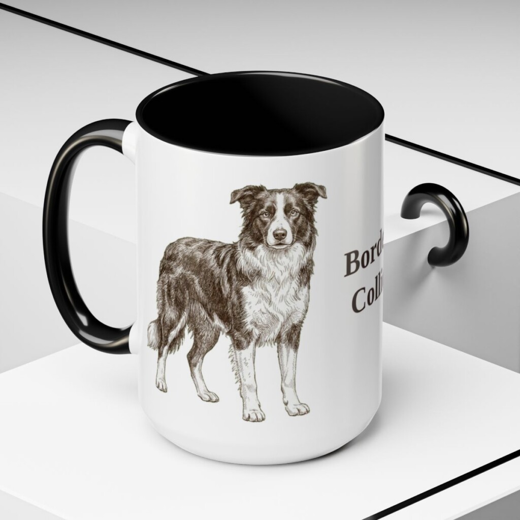 15oz Border Collie Mug, Black, lifestyle photo