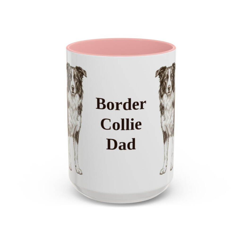 15oz Border Collie Dog Dad Mug, Pink, front view