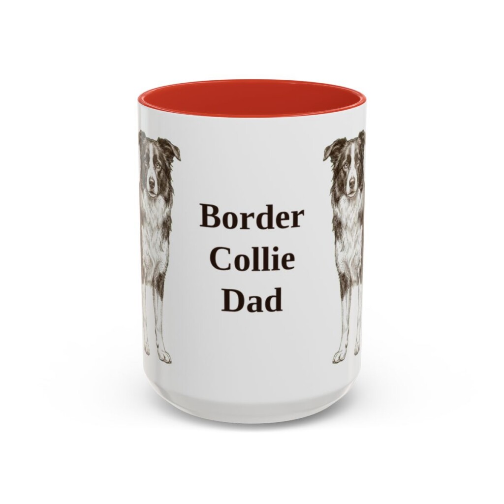 15oz Border Collie Dog Dad Mug, Red, front view