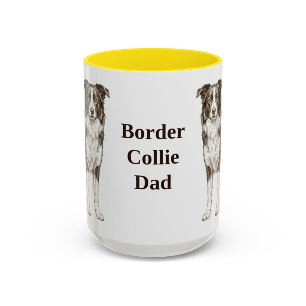 15oz Border Collie Dog Dad Mug, Yellow, front view