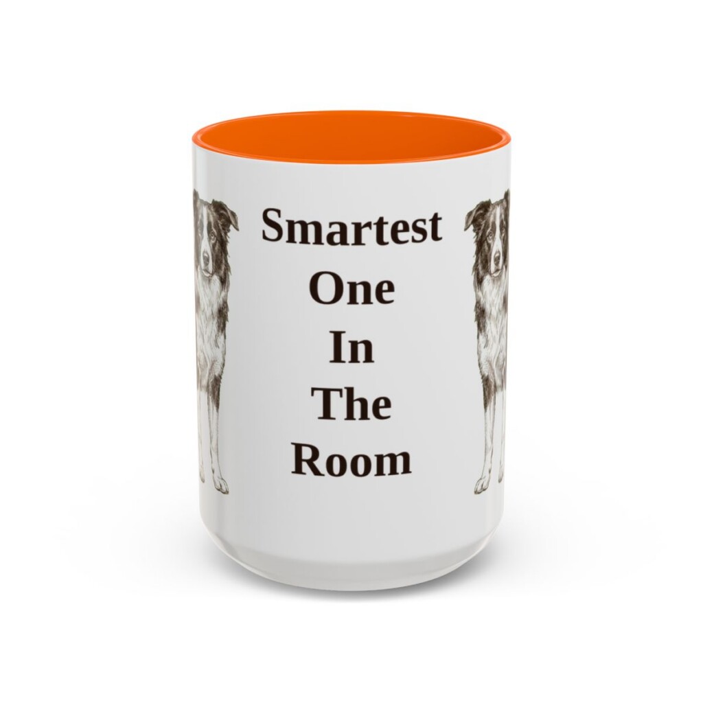 15oz Funny Border Collie Mug, Orange, front view