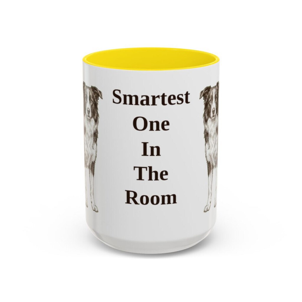 15oz Funny Border Collie Mug, Yellow, front view