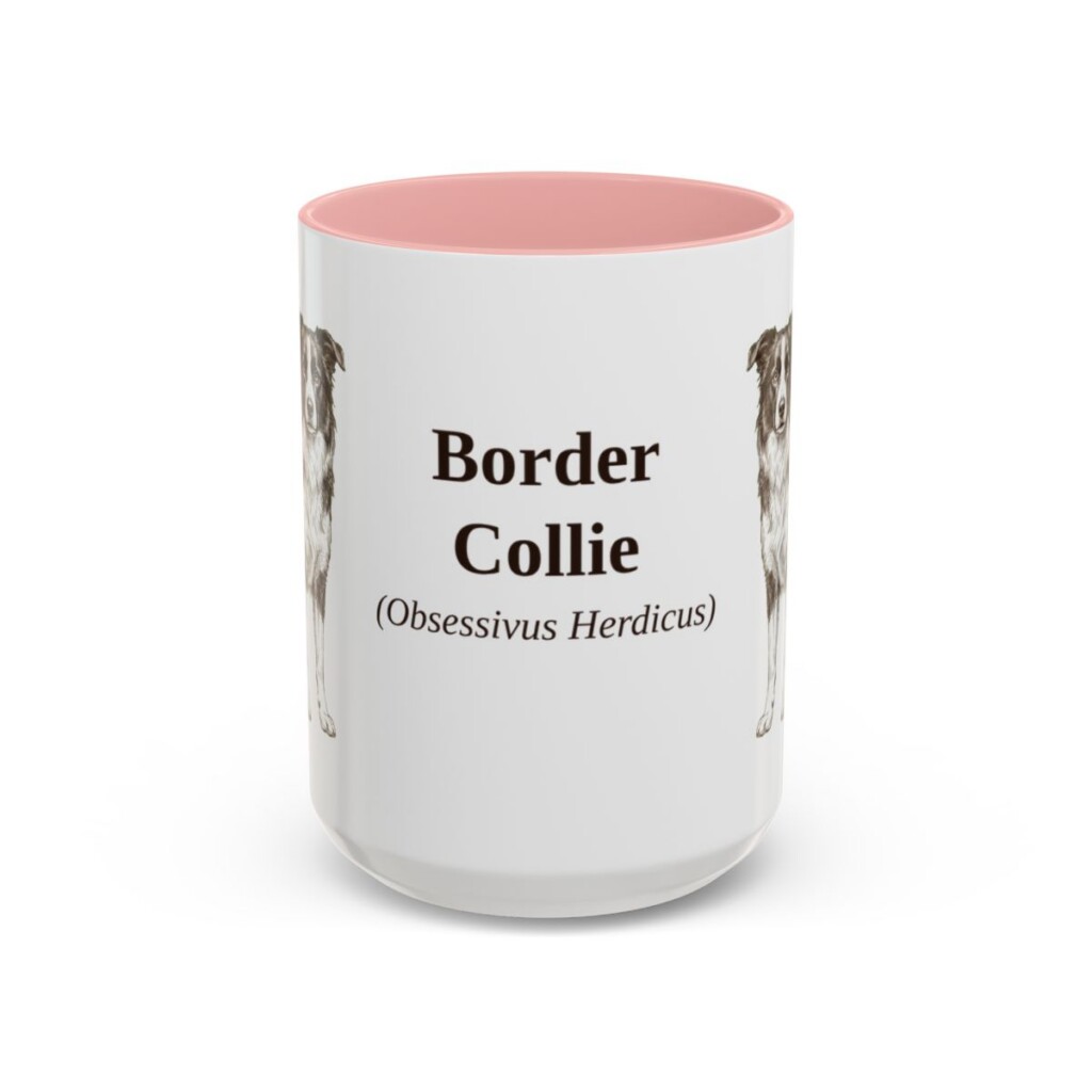 15oz-border-collie-mug-latin-pink 15oz Border Collie Latin Mug, Pink, front view
