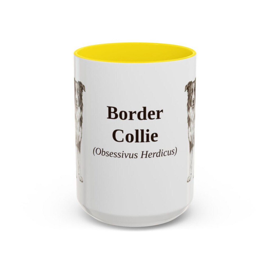 15oz-border-collie-mug-latin-yellow 15oz Border Collie Latin Mug, Yellow, front view