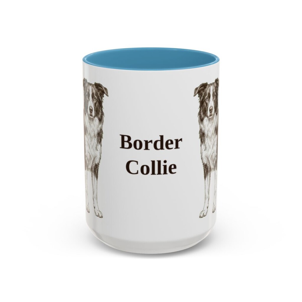 15oz Border Collie Mug, Light Blue, front view