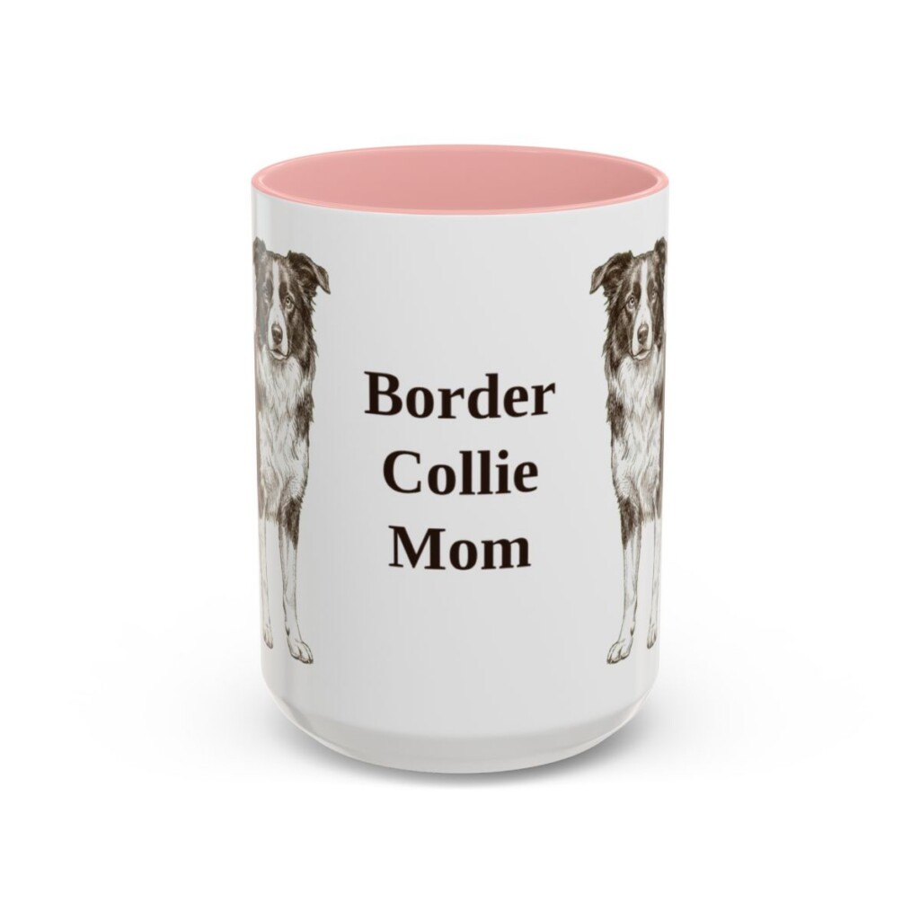 15oz-border-collie-mug-mom-pink 15oz Border Collie Dog Mom Mug, Pink, front view