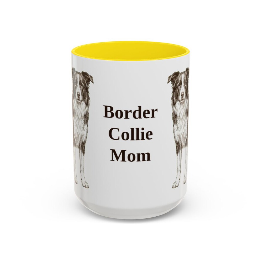 15oz-border-collie-mug-mom-yellow 15oz Border Collie Dog Mom Mug, Yellow, front view