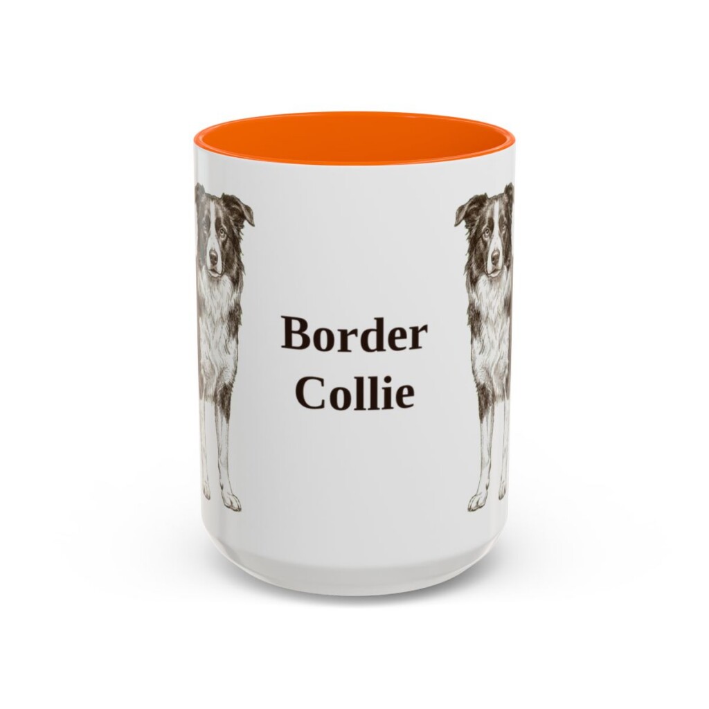 15oz Border Collie Mug, Orange, front view