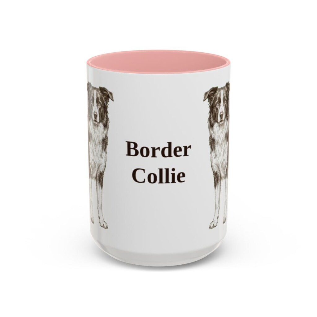 15oz Border Collie Mug, Pink, front view