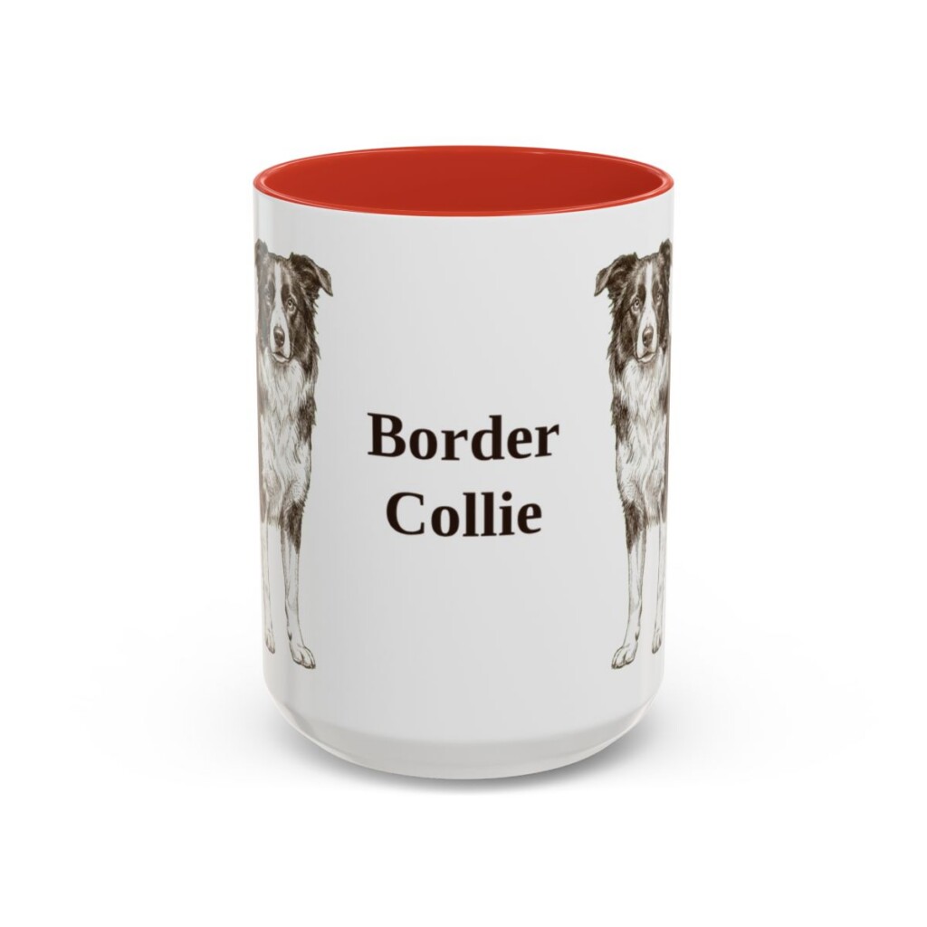 15oz Border Collie Mug, Red, front view