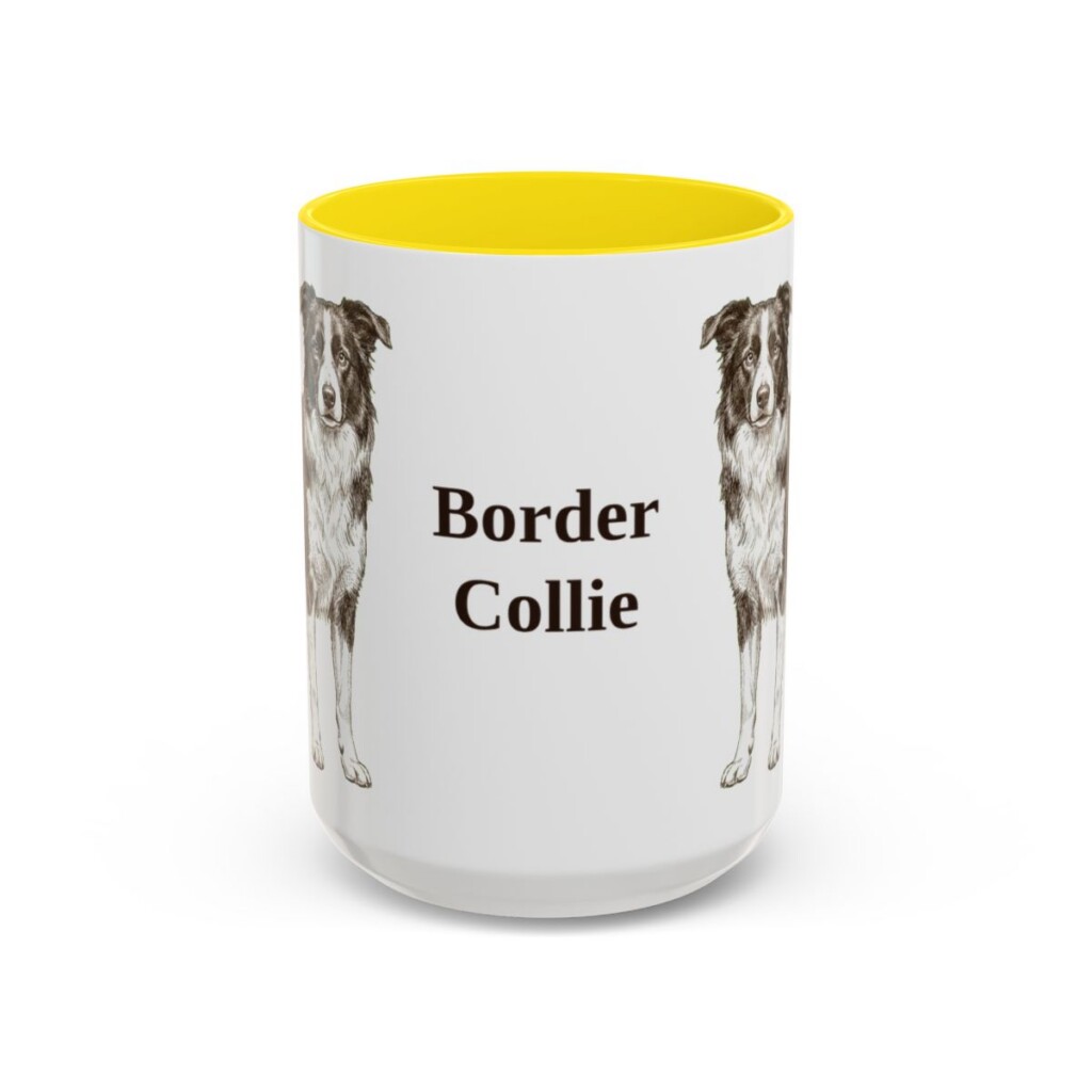 15oz Border Collie Mug, Yellow, front view