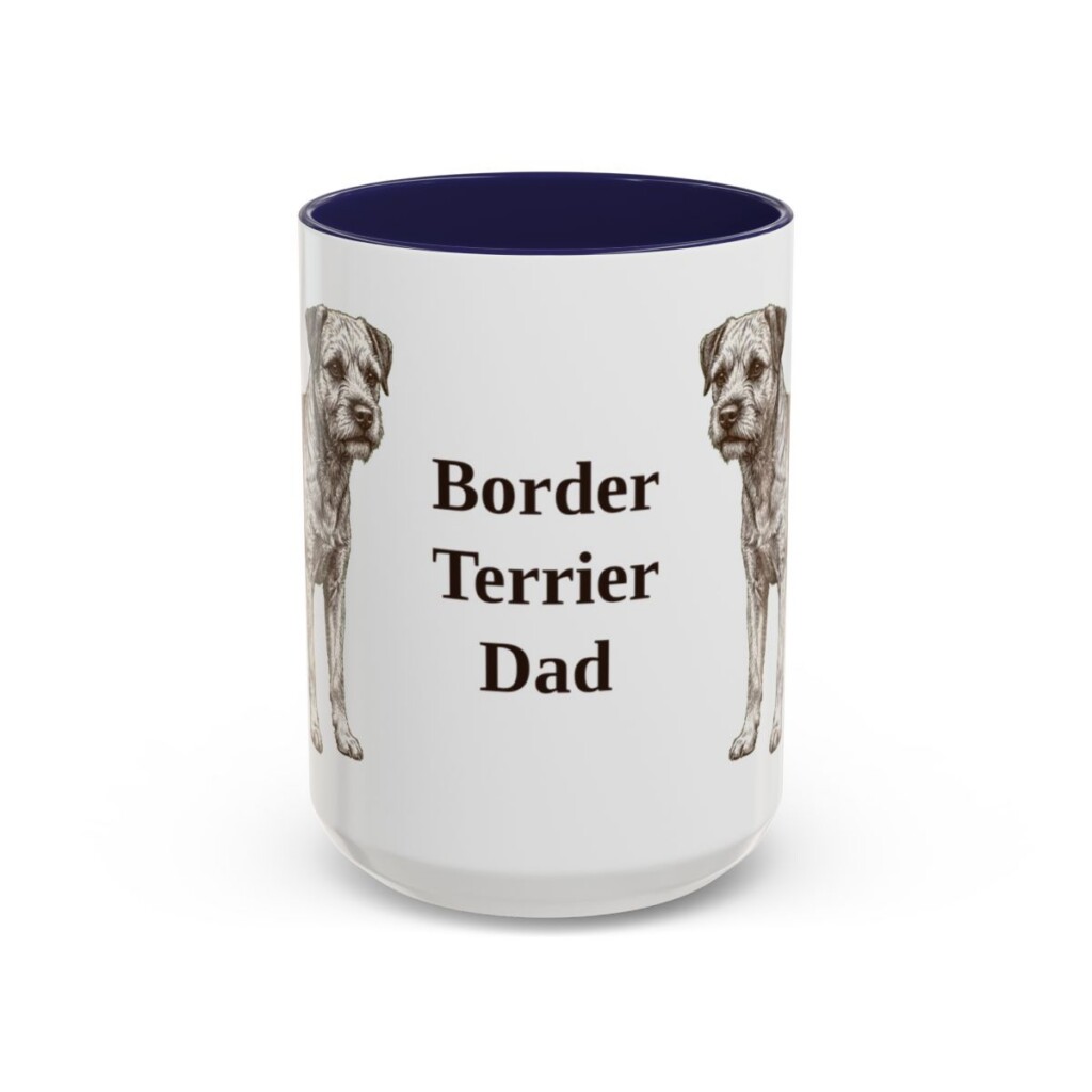 15oz Border Terrier Dog Dad Mug, Navy, front view
