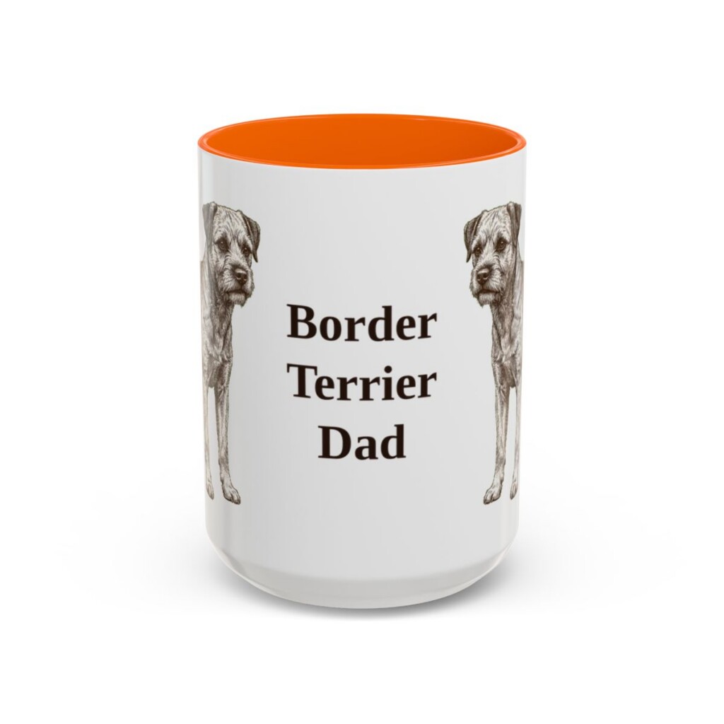 15oz Border Terrier Dog Dad Mug, Orange, front view